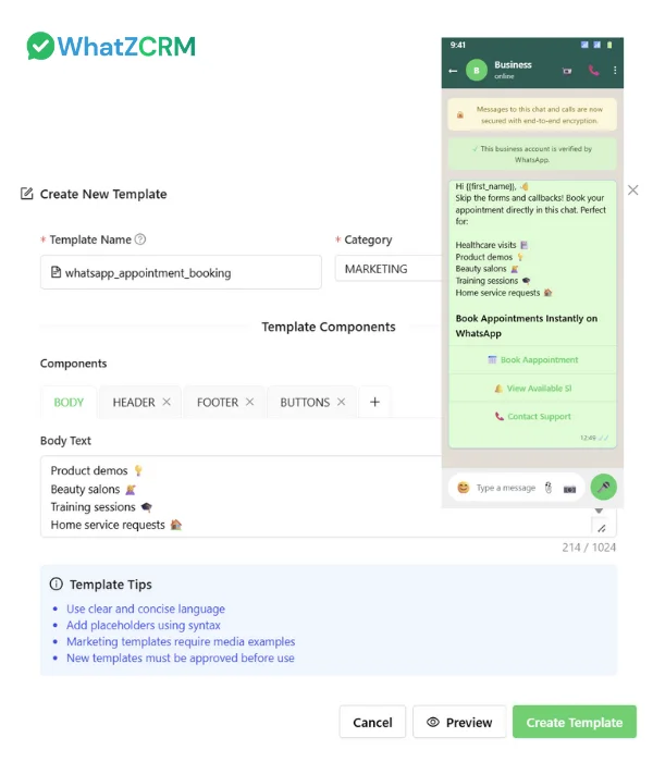 whatsapp appointment booking