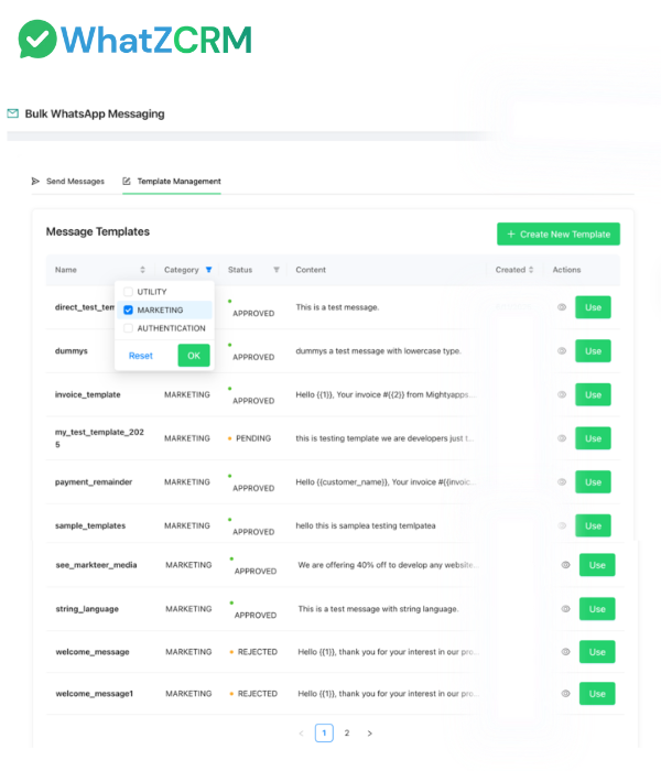 WhatsApp Template Library Dashboard